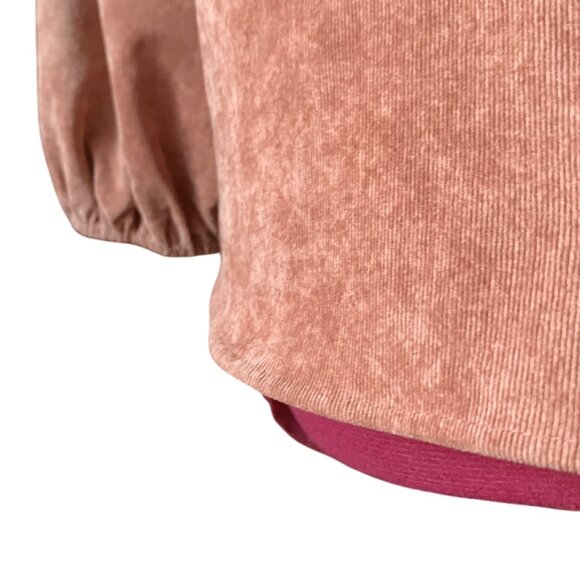 ICONE - Copper pink Corduroy buttons down shirt with puff sleeves - LARGE - Picture 3 of 10